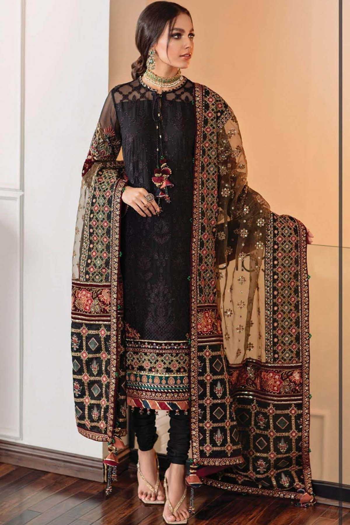Baroque women new dress design empires collection pakistan top brand clothing brand fashion 3 piece black suit
