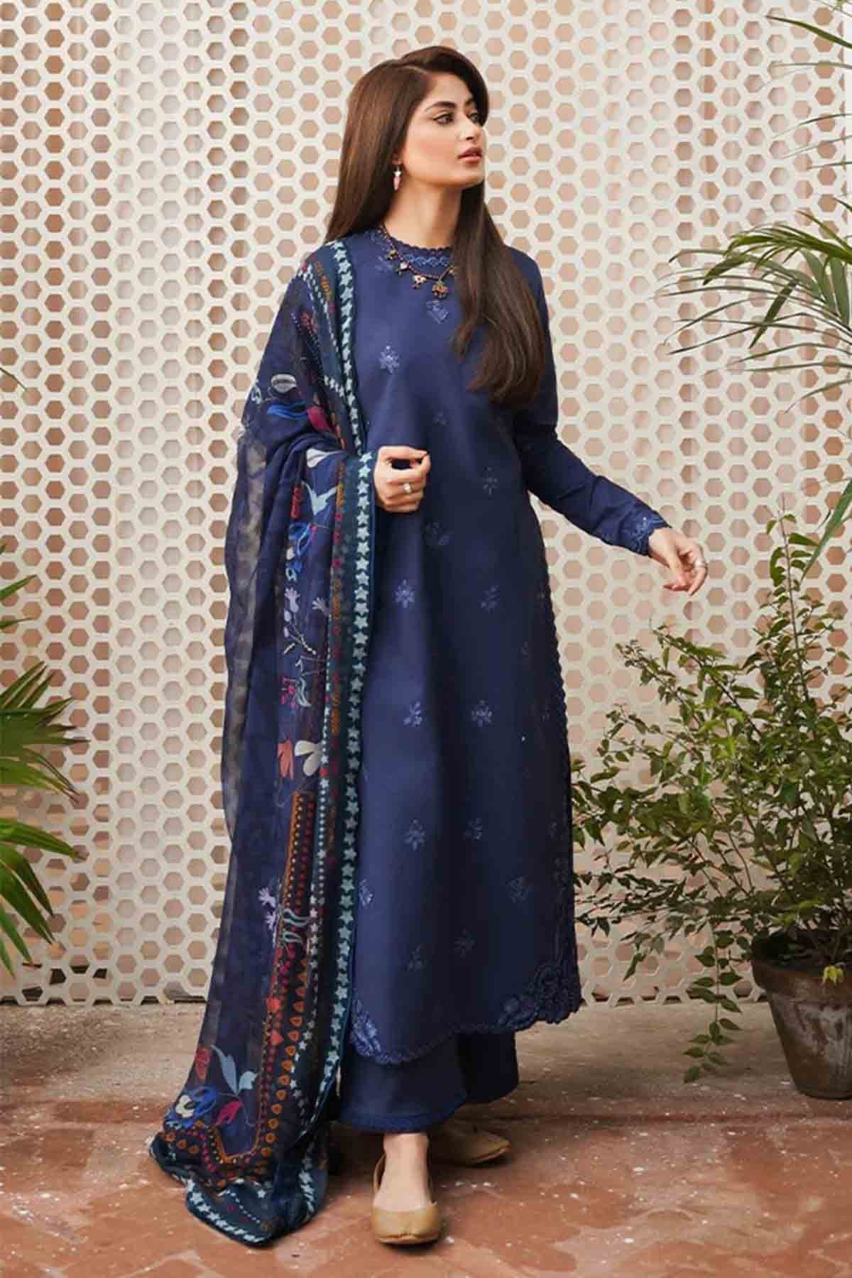 Nishat women new dress design empires collection pakistan fashion blue suit embroidered