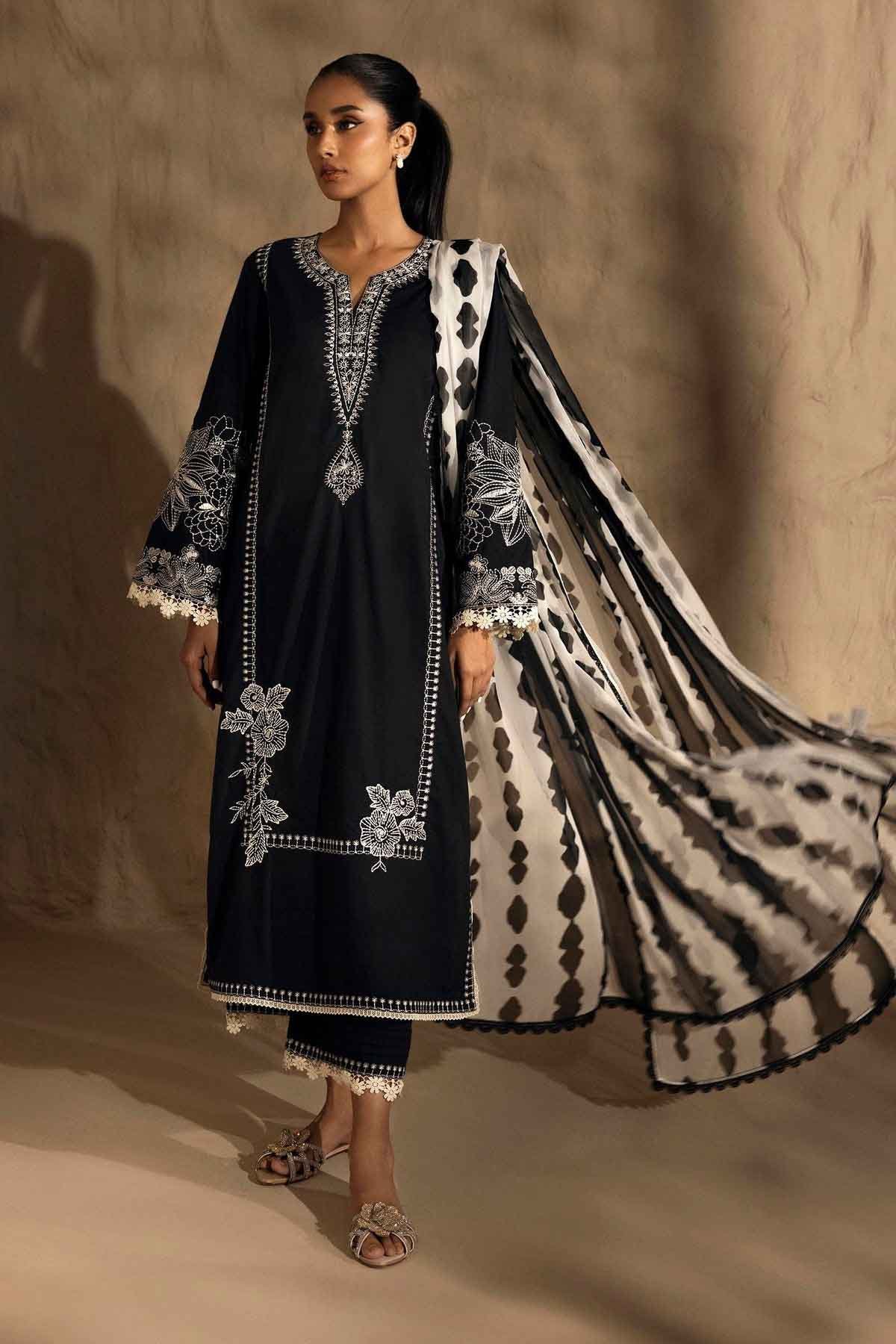 Sana Safinaz women new black dress design empires collection winters 3 piece embroidered trending suit